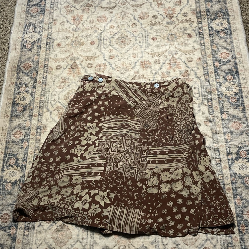 Petite Sophisticate Brown Patterned A-Line Skirt